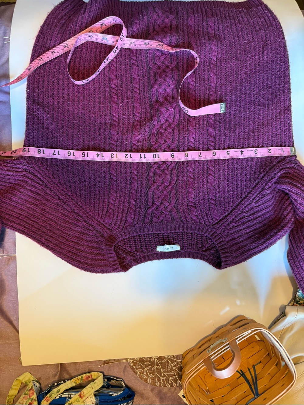 Caslon Purple Cable Knit Wool Blend Crewneck Sweater Size Small / Medium - Picture 6 of 7